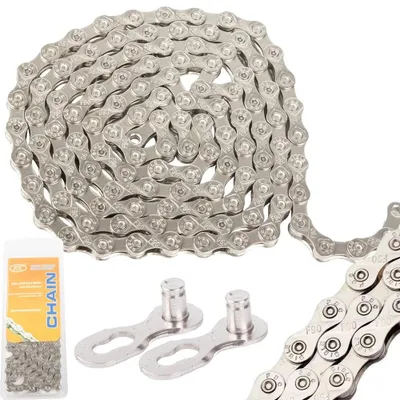 Produktbild von Fahrradkette 116 Glieder 1 Stück Silber Stahl 6/7/8 Gang Kette mit 2 Kettenschlössern MTB City Bike Trekkingrad 1/2 x 3/32