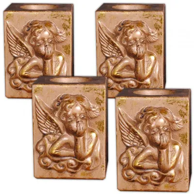 Produktbild von 4er Set Engel Teelichthalter Antik-Gold Weihnachten Deko
