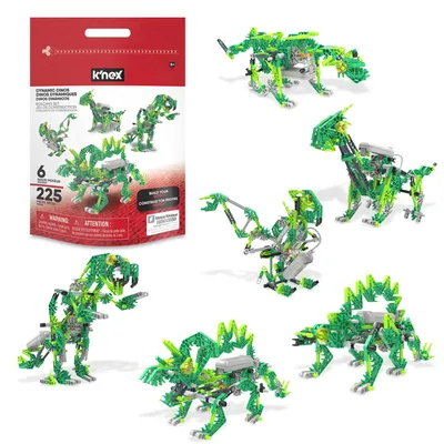 Produktbild von K'NEX Basic Fun Dynamic Dinos Bauset – Baue 7 bewegliche Dinosaurier – In prakti