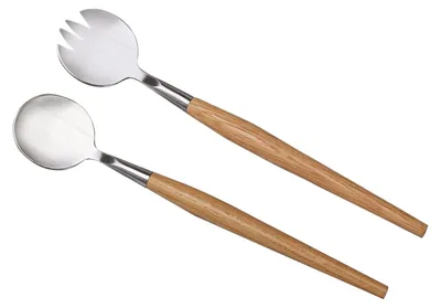 Salatbesteck-Set Edelstahl mit Holzgriffen 2 Stück 28 cm