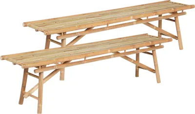 Zdjęcie produktu dla BELIANI Zestaw 2 ławek zewnętrznych bambusowych jasnobrązowy 180 cm składane
