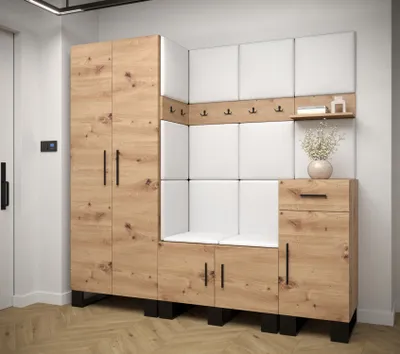 Obrázok produktu pre Predsieňová zostava RUMIE 1 - dub artisan, biele panely z ekokože