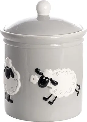 Productafbeelding van Keramische voorraadpot met deksel - schapendesign, 2250 ml
