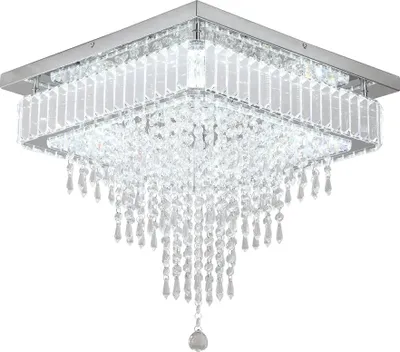 Zdjęcie produktu dla Luksusowa kryształowa lampa sufitowa LED, pilot z funkcją ściemniania, nowoczesny design, L45xW45cm, zimna biel