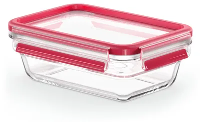 Produktbild von EMSA Clip & Close Glas, Box, Rechteckig, 0,7 l, Rot, Transparent, Polypropylen (PP), Thermoplastisches Elastomer (TPE), 420 °C