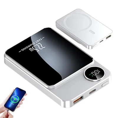 Produktbild von Kabellose Magnet-Powerbank 10000mAh, 15W Wireless + 22,5W PD Schnellladung, LED-Display, kompatibel mit Smartphones