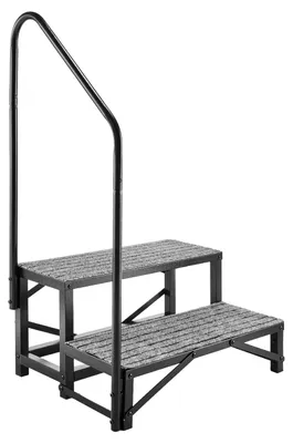 Productafbeelding van Trap voor campers met leuning, 2 treden, draagvermogen van 300 kg, robuuste buitentrap voor campers met antislipmat, geschikt voor ouderen en huisdieren. Draagbare trap voor jacuzzi, camper, mobiele woning, veranda, zwembad, spa
