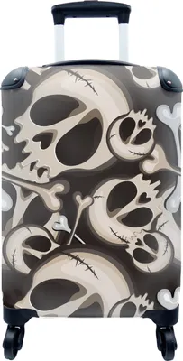 Produktbild von MuchoWow® MuchoWow® Koffer Handgepäck Trolley Rollkoffer Kleine Reisekoffer mit 4 Rollen - Totenkopf - Halloween - Muster - Cabin Size < 55x40x23 cm & 55x40x20 cm - Fotokoffer - Kabinenkoffer - Boardg