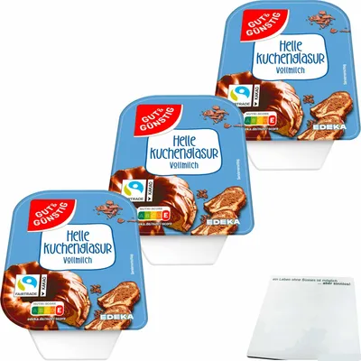 Produktbild von Gut & Günstig helle Kuchenglasur Vollmilch 3er Pack (3x200g Packung) + usy Block