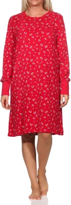 Obrázek produktu pro Normann dámská ručníková noční košile s dlouhými rukávy v námořnickém vzhledu - také v plus size velikosti;červená.36