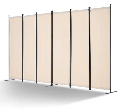 Productafbeelding van Opvouwbaar privacy scherm met 6 panelen, draagbare ruimteverdeling voor kantoor, slaapkamer en studeerkamer, beige