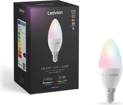 Produktbild von Ledvion - Smart RGB+CCT E14 LED Lampe, 5W, 470 Lumen, Wi-Fi Beleuchtung, Wi-Fi Lampe, Dimmbar, Alexa & Google Home