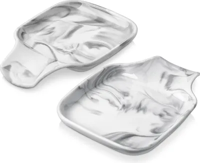 Produktbild von Kochlöffelablage aus Porzellan, Löffelablage, 2-tlg Set Löffelständer Löffelhalter, Marmor-Grau