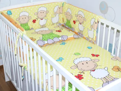 Produktbild von 3 teiliges Baby Bettset mit Bettwäsche und Nestchen für Bett 70x140 cm - 21. Schaf Gelb