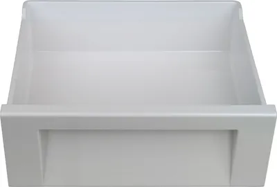A white refrigerator drawer is shown from the front.