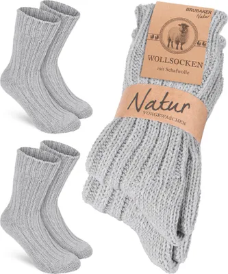 Produktbild von BRUBAKER 2 Paar Wollsocken - Wintersocken für Damen und Herren - Warme Winter Socken - Thermosocken Stricksocken, Grau, Größe 47-50