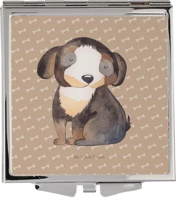 Produktbild von Mr. & Mrs. Panda Schminkspiegel klein Hund Entspannen - Hundeglück - Geschenk, Süß, Kosmetikspiegel, Entspannt, Frauen Spiegel, Sprüche, Klappbarer, Mini, Liebe