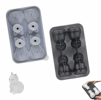 Eiswürfelform Katze 3D, 4-fach, Silikon, schwarz