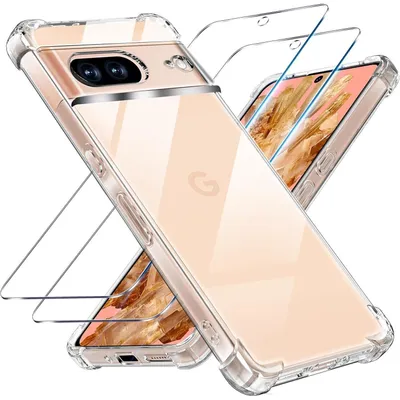 Productafbeelding van 3-in-1 hoesje en beschermfolie voor de Google Pixel 8, TPU, transparant, schokbestendig, krasbestendig