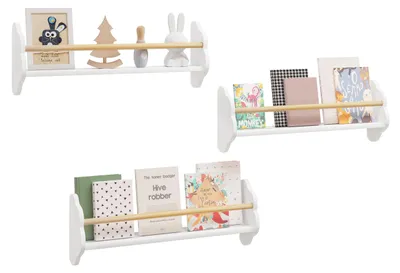 Productafbeelding van Omgoods - Kinderboekenkast met 3 Planken - Wandplank voor Kinderkamer - Wit