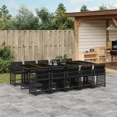 Produktbild von Schlichtes Gartenmöbel Set Balkonmöbel-Set 11-tlg. Garten-Essgruppe mit Kissen Schwarz Poly Rattan - Gartenmöbelgarnituren DE1612677 5parcel