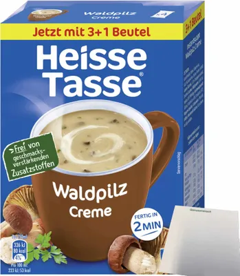 Produktbild von Heisse Tasse Waldpilz Creme Suppe 1er Pack (3 + 1 Beutel a 16,4g) + usy Block