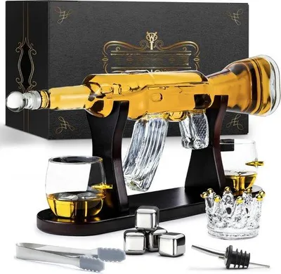 Produktbild von Famanu Whiskey Karaffe 1000ml mit 4 Whiskey Steinen, 2 Whiskey Gläsern 285ml & Zubehör