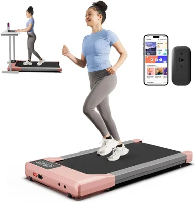 Image de Tapis de course - Walking Pad - Moteur 2,5 CV - 6 km/h - Surface de course 39 x 90 cm - Capacité de charge 136 kg - Bluetooth et télécommande - Écran LED - Rose