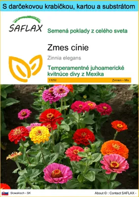Obrázok produktu pre SAFLAX Darčeková sada - Zmes cínie - Zinnia elegans - 50 Semená - S darčekovou krabičkou, prepravným štítkom, darčekovou kartou a pestovateľským médiom