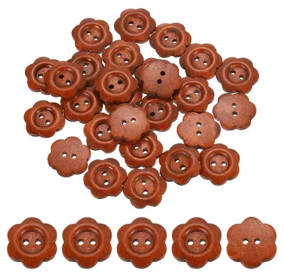50 Holzknöpfe 23 mm Blumenform 2 Löcher rot-braun