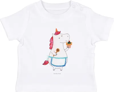 Produktbild von Mr. & Mrs. Panda  T-Shirt Einhorn Küche 6. - 12. Monat - Weiß - Geschenk, Babyshirt, Unicorn, Backen, Baby, Kuchen, Torte, Motivation, Kleinkind Shirt, Oberteil