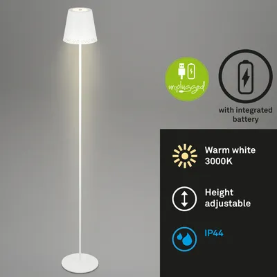 Image de BRILONER Lampadaire LED sans fil, IP44 protection contre les projections d'eau, fonction tactile, peut être monté à 3 hauteurs, variateur, blanc, 19 x 130 cm