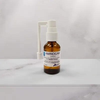 Produktbild von AMINOGAM Spray zur Regeneration des Gingivagewebes mit Hyaluronsäure und Aminosäuren, 15 ml