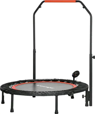 Produktbild von Mini-Trampolin klappbar mit LCD-Monitor, Heimtrampolin Fitness, Stahl PP Oxford, Schwarz+Rot | Ø102 cm | bis 150 kg | Griff 99–123 cm