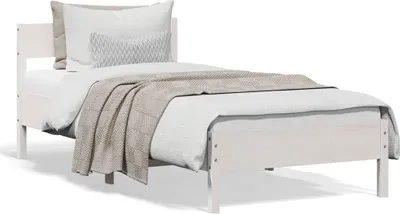 Produktbild von Design Massivholzbett mit Kopfteil Weiß 100x200 cm Kiefer, Klassische Betten 2024 Neu