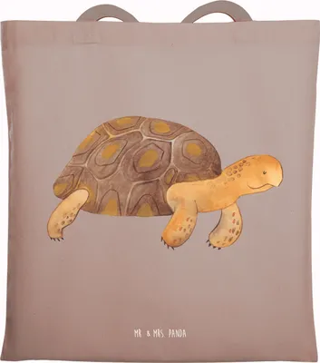 Produktbild von Mr. & Mrs. Panda Tote Bag Schildkröte Marschieren - Braun Pastell - Geschenk, dokumententasche, Schildkröten, Schultasche, canvas tasche, Lieblingsmensch, Abenteuer, Meer