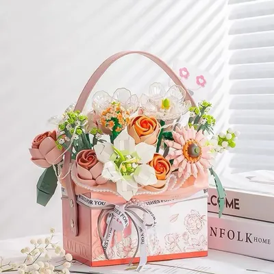 Image de Bouquet de fleurs Set de briques de construction, Jouets de construction de plantes bonsaï, Décoration intérieure