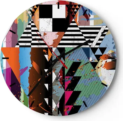 Produktbild von Wanduhr - Rund - Glasuhr - Abstraktion modern - 40x40cm - Schleichendes Uhrwerk - Lautlos - zum Aufhängen bereit - Dekoration Modern - Wanddekoration aus Glas - C3AR40x40-3636
