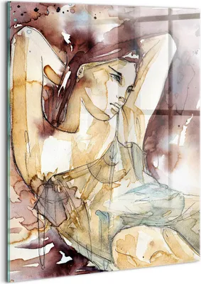 Produktbild von Designer Glasbild - Wandbild - Glas Bild - 60x80 cm - Aquarellporträt Einer Frau