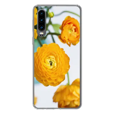 Produktbild von MuchoWow® Handyhülle Schutzhülle Hülle für Huawei P30 Blumen - Draußen - Orange Silikon Softcase Handy Hülle - Kartenbesitzer