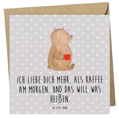 Produktbild von Mr. & Mrs. Panda doppelkarte Bär Morgenkaffee - Grau Pastell - Geschenk, Hochzeitstag, Valentinstag, für Frauen, Mitbringsel, faltkarte, Grußkarte, anlasskarte, Freund