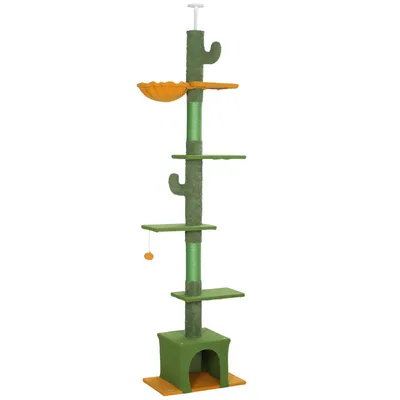 Produktbild von Kratzbaum Deckenhoch, Katzenbaum, 230-275 cm Katzenkratzbaum mit Katzenhöhle, Kratzstämmen, Spielball, Katzenmöbel mit Kippschutz, Grün
