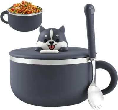 Produktbild von Ramen Schüssel 304 Edelstahl, mit Deckel und Löffel, für Suppe