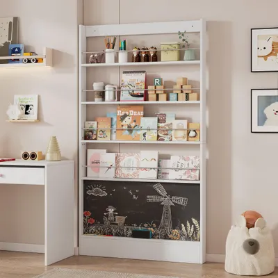 Produktbild von Bücherregal, 4-stöckig - Kleines Bücherregal - Schrank - Aufbewahrungsschrank - Schrank für das Kinderzimmer - Beschriftbare Türen - Freistehend