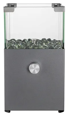 Produktbild von tepro Tischgasfeuerstelle Vulena, eckig, Edelstahl-Brenner 0,9 kW, integrierter Glas-Windschutz, mit Glasdekorsteinen, 17x17x30,5 cm, anthrazit