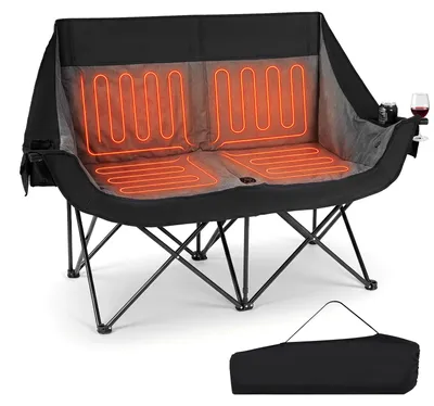 Produktbild von COSTWAY Campingstuhl faltbar mit Heizung, Campingsofa für 2 Personen, Faltsofa gepolstert bis 300kg mit 3 Heizstufen, 4 Heizzonen & Seitentaschen