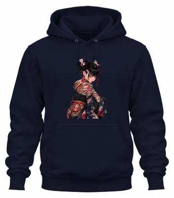 Produktbild von Anime Manga Tattoo Girl Japan Yakuza Oni Y2K Streetwear Hoodie Kapuzenpullover, Navy, L
