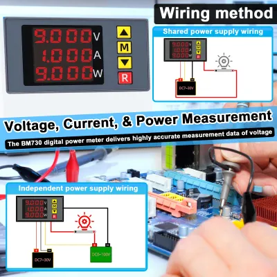 Produktbild von BM730 3-in-1-Spannungsstrom-Leistungsmesser, 4-stelliges digitales Voltmeter, multifunktionales Amperemeter mit Summerunterstützung und Display-Feineinstellung
