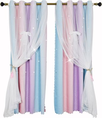 Vorhang Blickdicht Gardinen Hohler Stern Doppelschicht senvorhnge mit Voile fr Schlafzimmer Wohnzimmer Kinderzimmer, 2 Stck (Lila, B130 x H243cm)