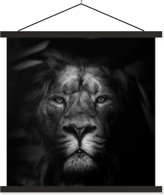 Produktbild von MuchoWow® Textilposter Tiere - Löwe - Wilde Tiere - Schwarz - Weiß 90x90 cm mit schwarzem Rahmen - Magnetisches